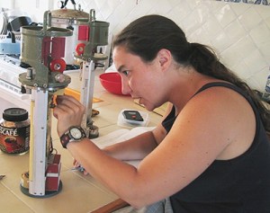 Trish doing field repairs.