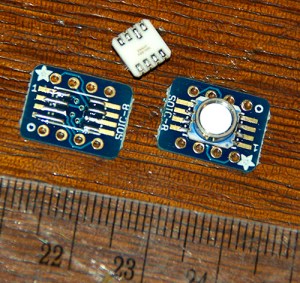 These MS5803 pressure sensors are my very first SMD reflow pieces. Hopefully I did not toast them on the kitchen skillet I was using...
