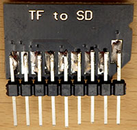 Double lenth header pins make it easier to breadboard the SD card.