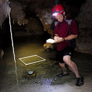 Checking on one of our water level recorders